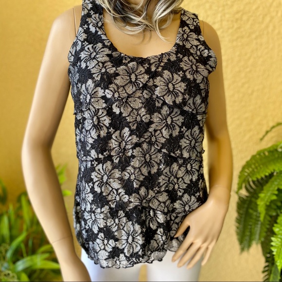 Nu Options brand layered black lace top - Picture 2 of 11